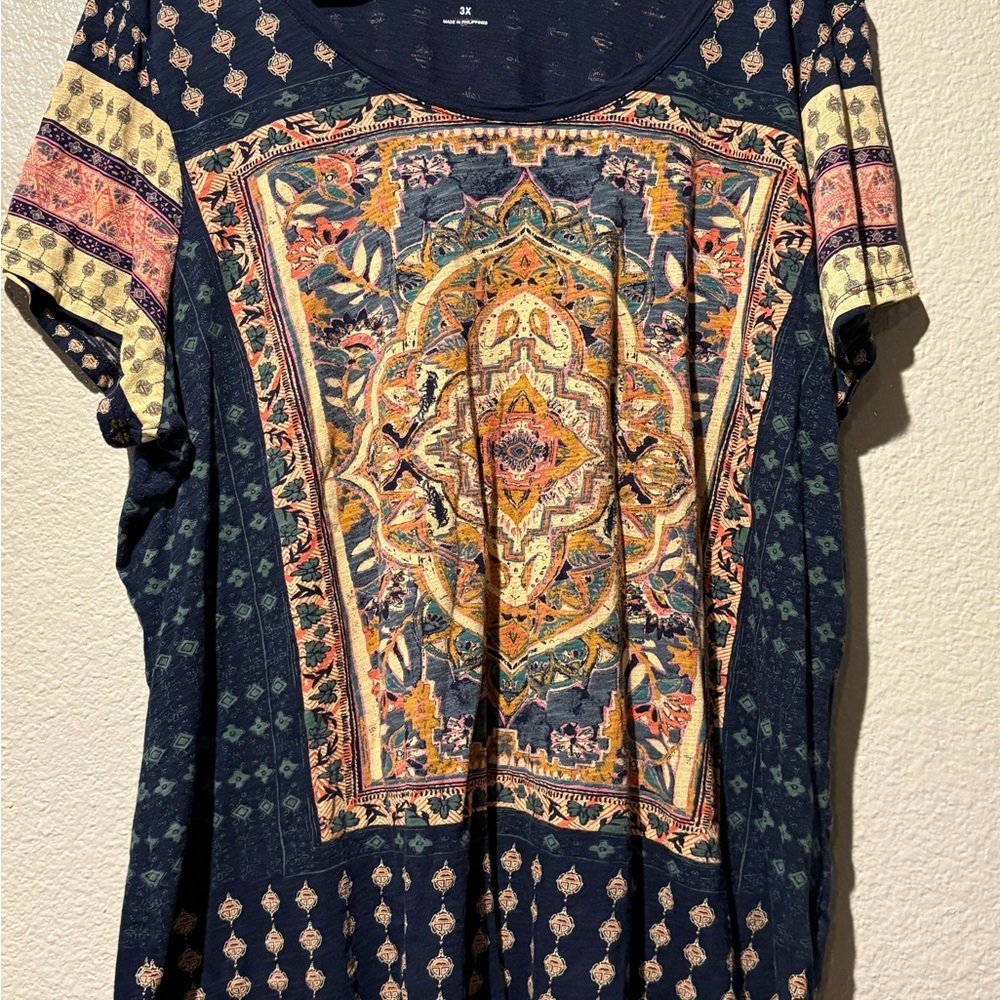 Lucky Brand Multicolor Bohemian Short Sleeve Top
